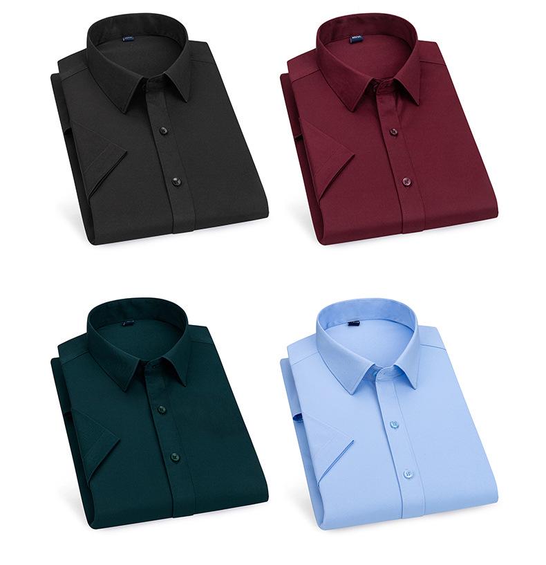 2025 Men's Stretch Short-Sleeve Business Shirt, Solid Color, Formal Interview/ Casual, Iron-Free
