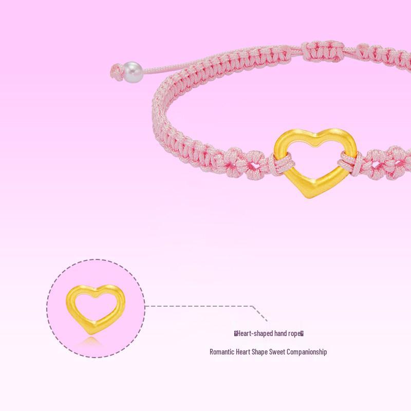 Golden Heart 999 Pure Gold Luck Bead Peach Heart Bracelet - 5D Hard Gold Rulu Tong Heart Shape Gift