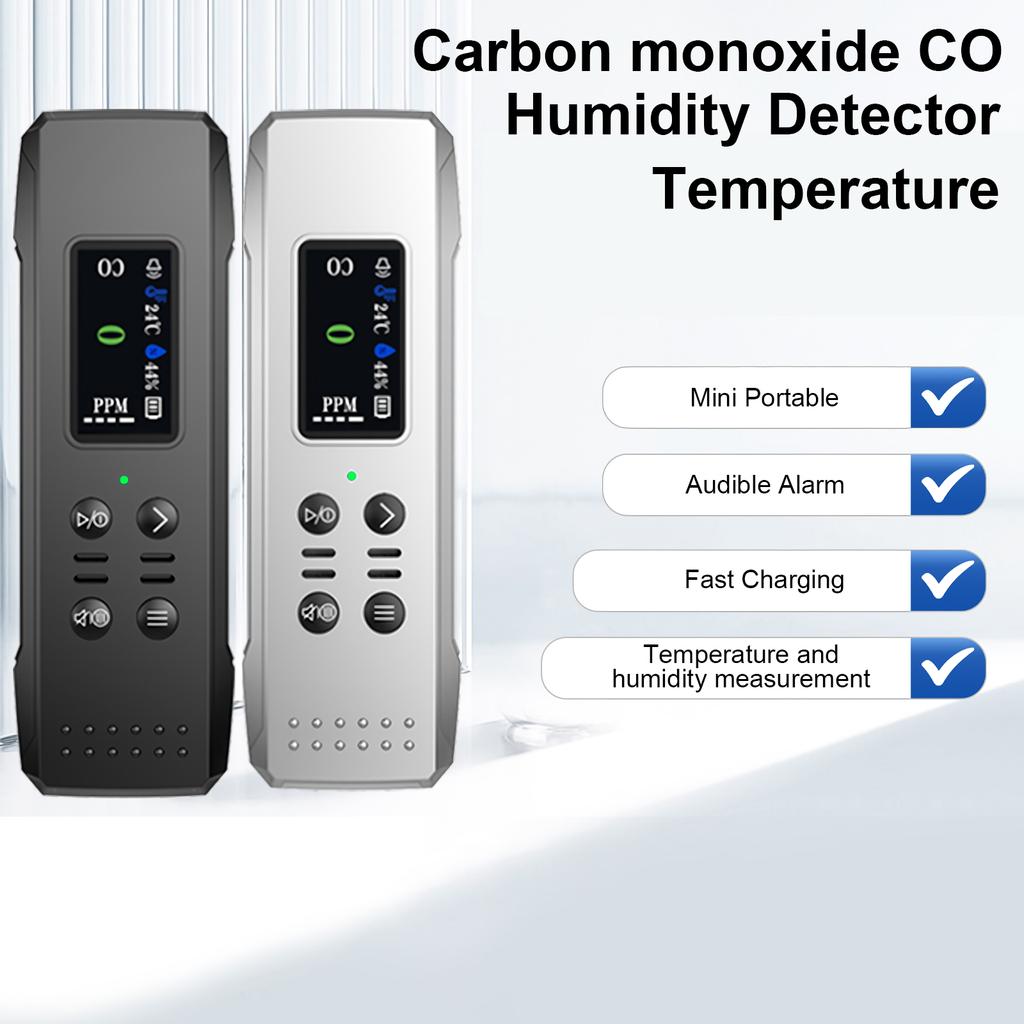 Carbon Monoxide Detectors PortableAirQuality Monitor with Lanyards Alarm CO Meter Temperature HumiditySensor
