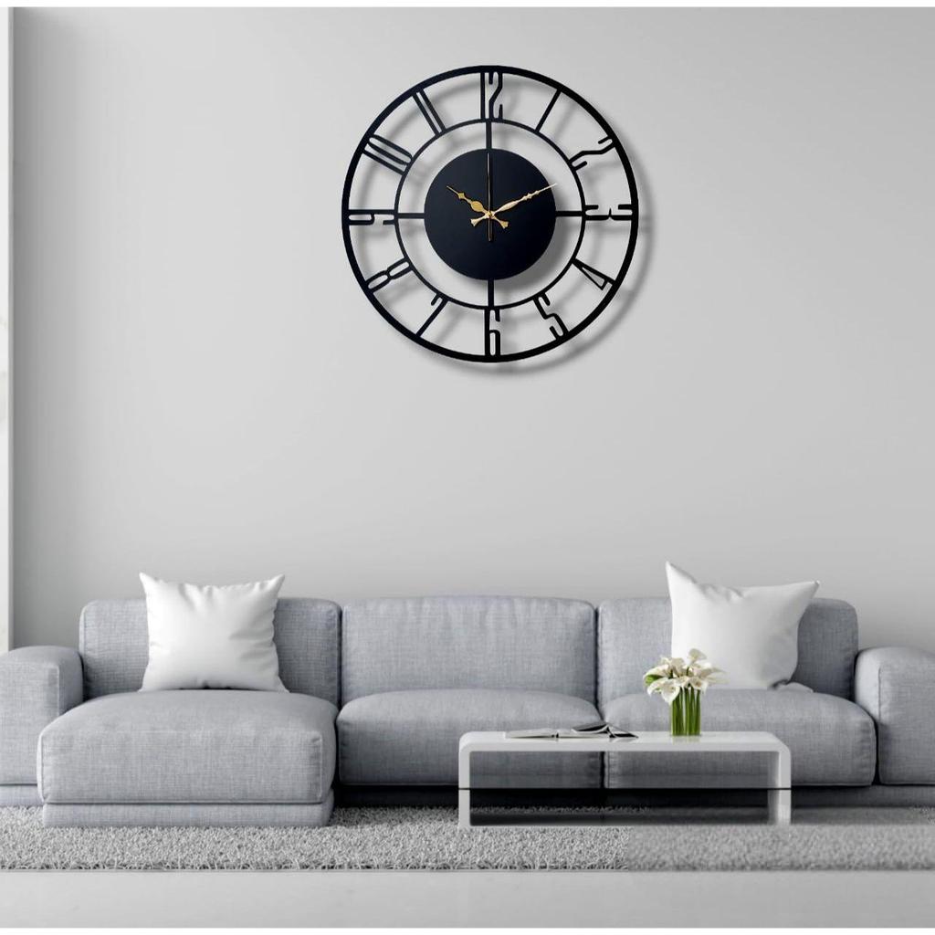 Morden Metal Wall Clock for Living Room Bedroom Office Kitchen Stylish Analog Wall Clock for Home and Hall Designer Big Size Modern (50 Cm) (Black
