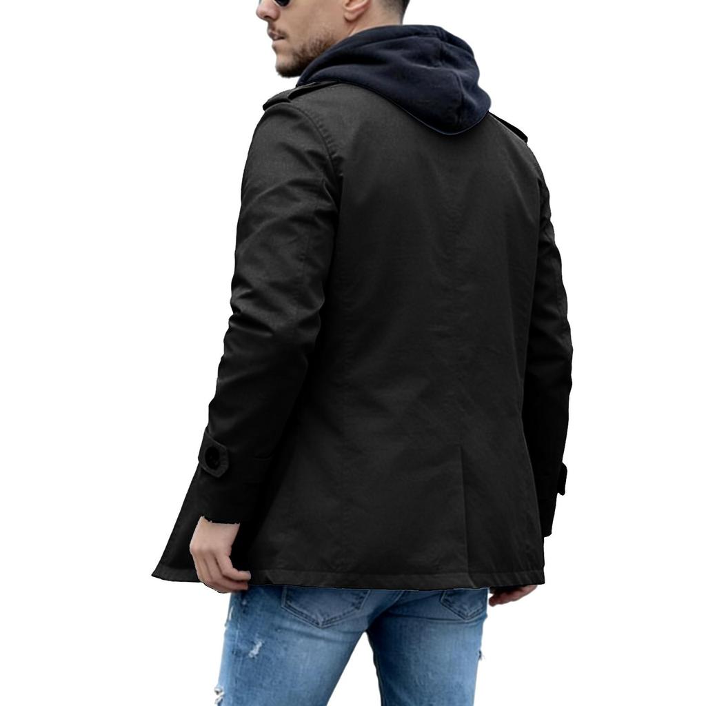 Trench da uomo casual e alla moda, tinta unita, lunghezza media, con revers e bottoni