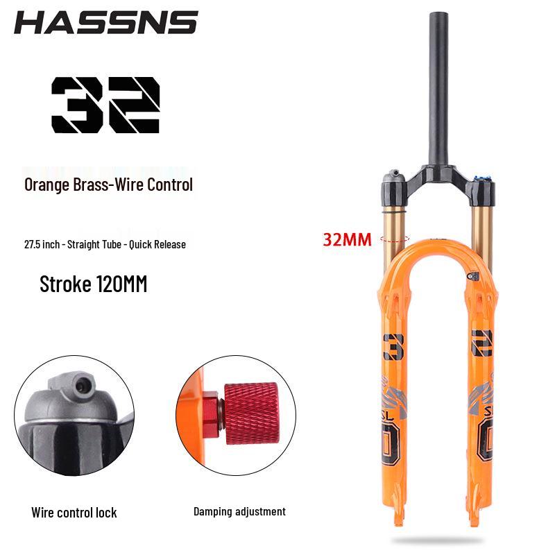Furcă cu suspensie pe aer pentru bicicletă montană HASSNS cu reglaj de amortizare pentru roți de 26/27.5/29 inch