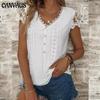 Summer Women's T-shirt Fashion Loose Solid Color Lace V-neck Short-sleeved T-shirt Tops