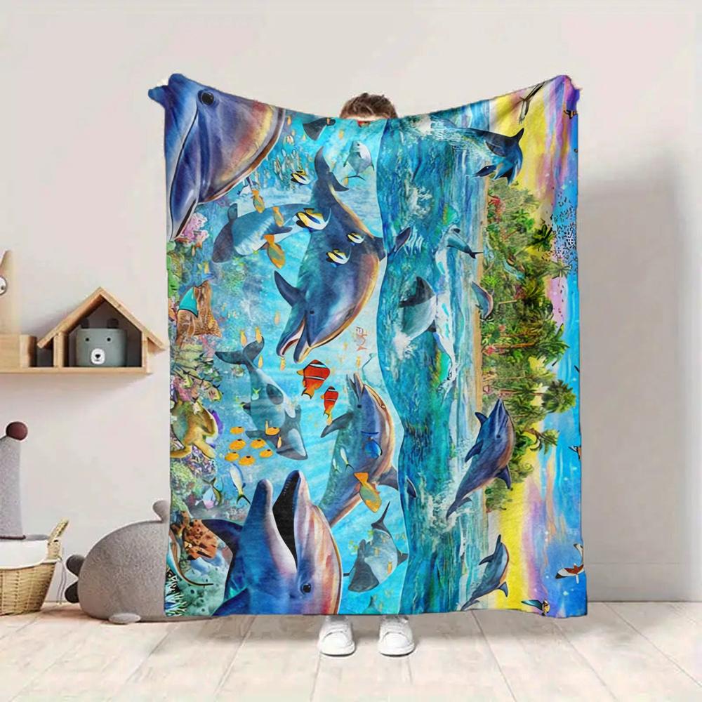1Pc Ocean Life Adventure Blanket Soft And Comfortable Casual Warm Camping Travel Christmas Halloween Xmas Gift M928245