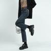 Women's Blue-Gray High-Waisted Straight-Leg Jeans, 2022 Spring/Autumn Style, Slimming & Versatile, Petite Fit, Nine-Point Cigarette Pants