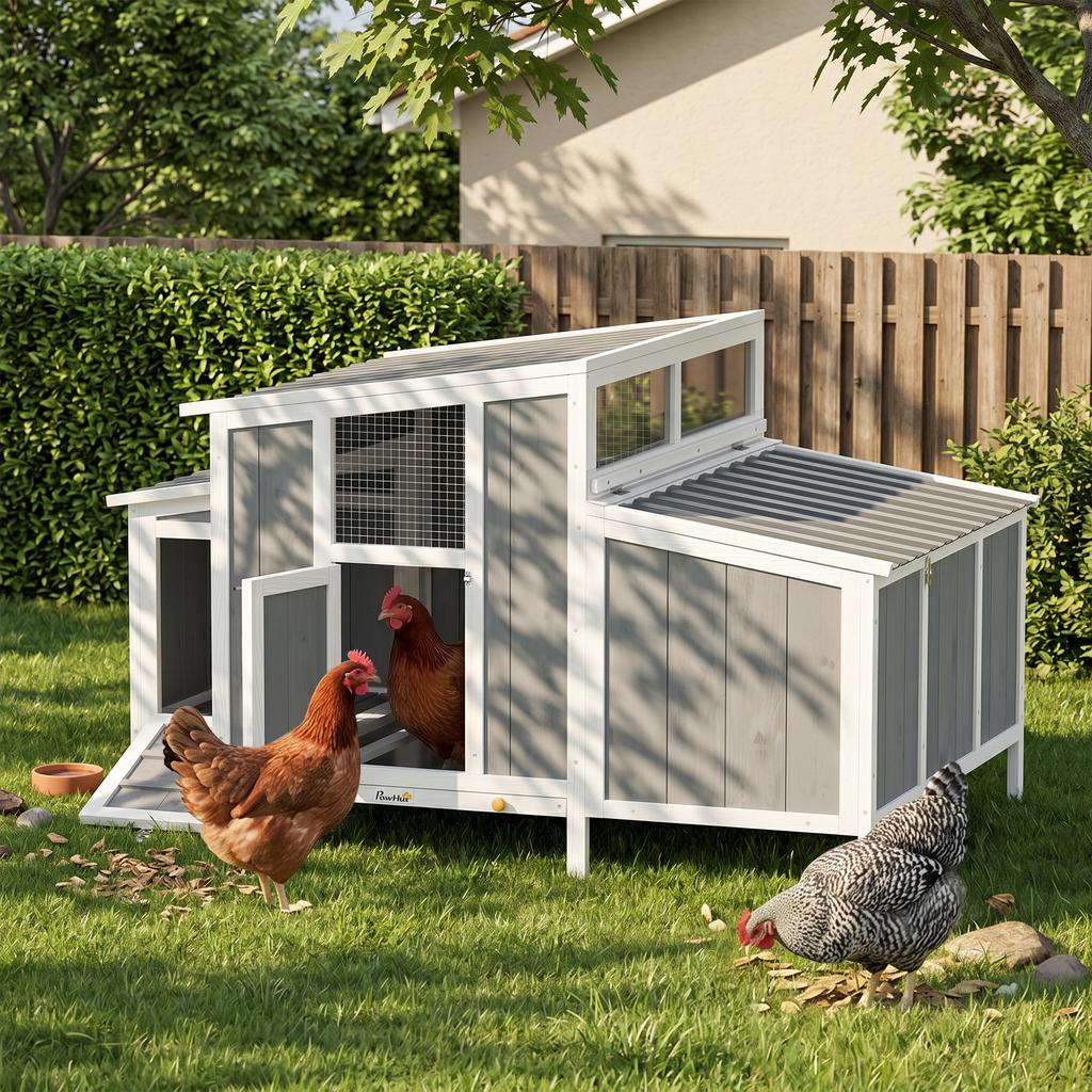 Hühnerstall Holz Hühnerhaus mit abschließbarer Tür Legenest Wasserdichtes PET-Dach für 3-4 Hühner, 145x90x92 cm Grau