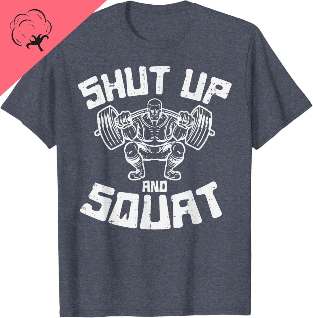 Unisex Women Cotton TShirt Workout Shut Up Squat Funny Gym Powerlift Leg Day Short Sleeve Oneck Sport Tops Camisa Top