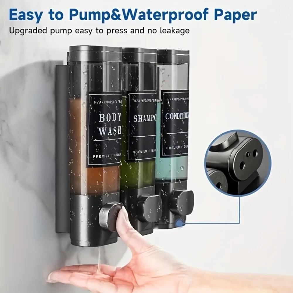 300ML*3 ABS Triple Shampoo and Conditioner Dispenser Wall Mounted Soap Dispenser Shower Gel Dispenser No Drilling for Bathroom