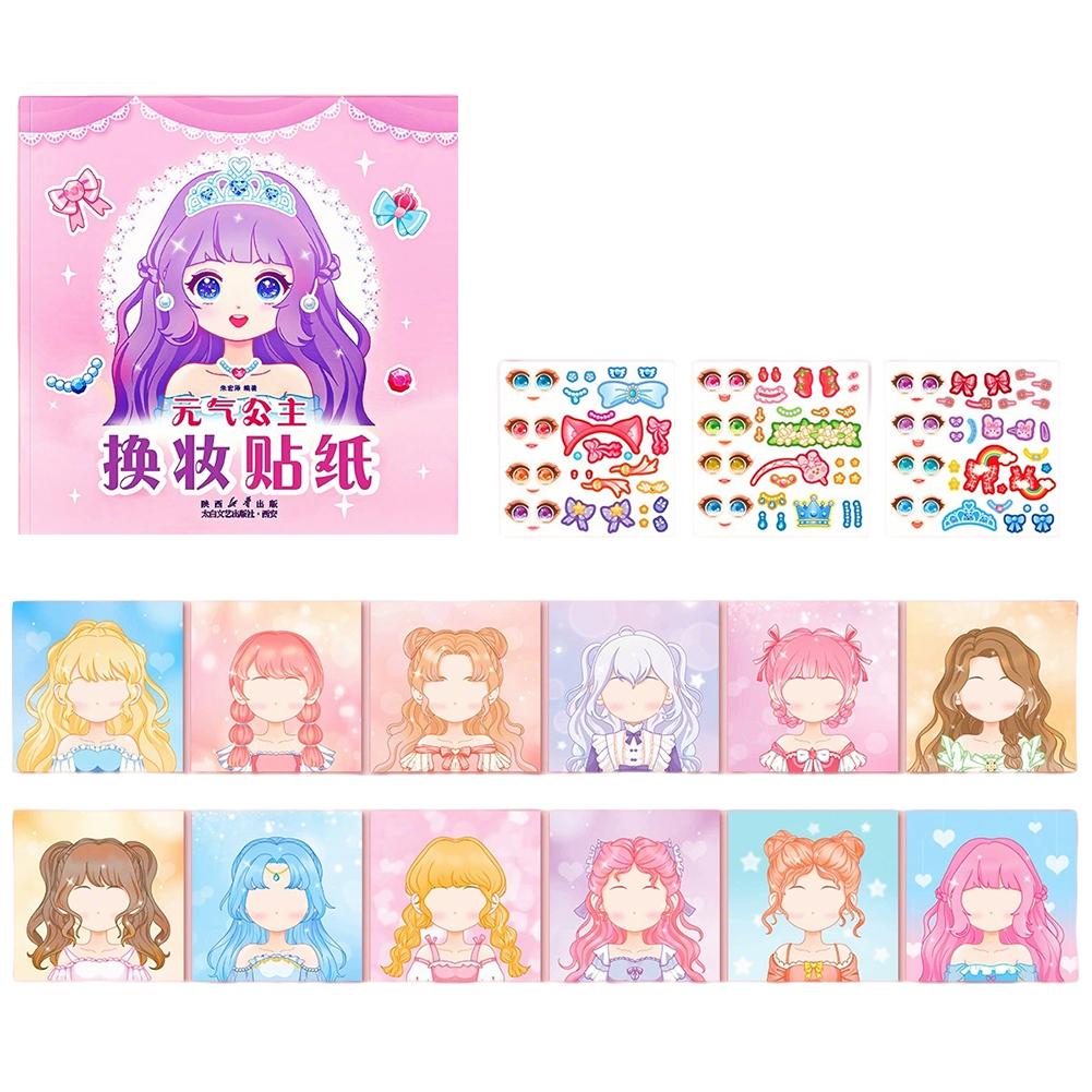 

Stickers Book Handicrafts Creative Kids Stickers 15 Pages Toy Puzzle Reusable for Girls Cartoon Princess Make A Face Stickers