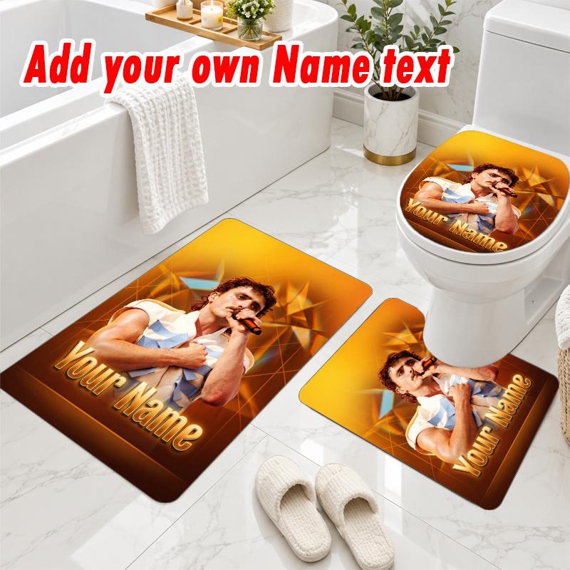 Personalized Benson Boone 3Pcs Flannel Toilet Mat Set Custom Text Bathroom Rug Non Slip