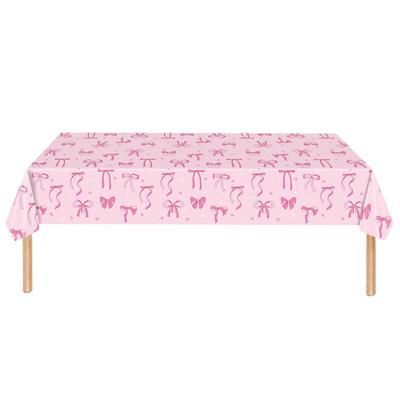 New Bow Birthday Theme Table Clothes Plastic Disposable Table Cover Waterproof Rectangular Tablecloth for Girls Kids