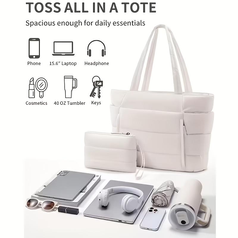 Prošívaná taška Tote s velkou kapacitou pro ženy, Taška přes rameno s více přihrádkami a držákem na pohár, Pouzdro na notebook pro každodenní dojíždění, cestování a výlety