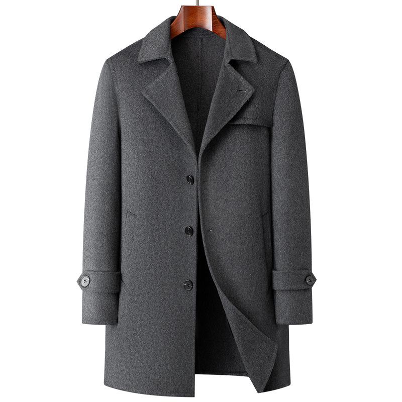 Men's Mid-Length High-End Woolen Trench Coat - Autumn/Winter Warmth