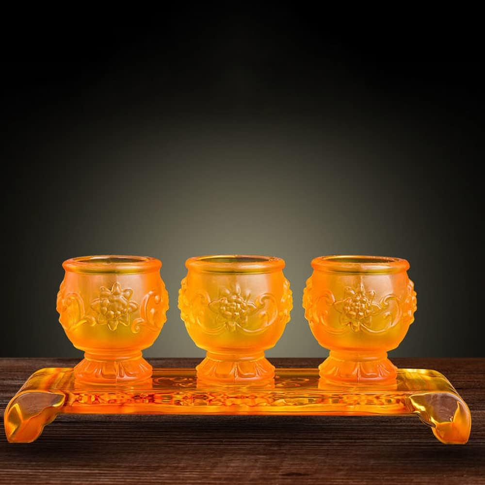 3pcs/Set Glass Water Supply Cup Buddha Cup Buddhism Supplies Worship Guanyin Cup