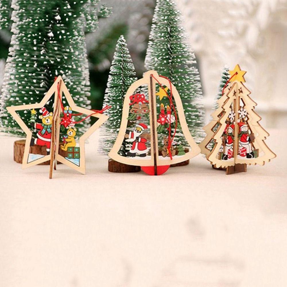 Pentagramm Weihnachts-Holzornamente Glocke Frohe Weihnachten Holzanhänger Buntes Zuhause