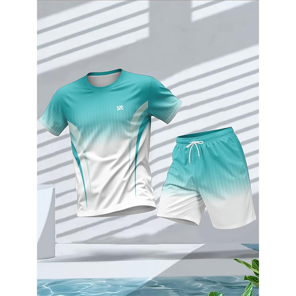 Plus Size Men's Quick-Dry Short-Sleeve T-Shirt and Shorts Set Men's Breathable Athletic Set Fitness T-Shirt and Shorts Set