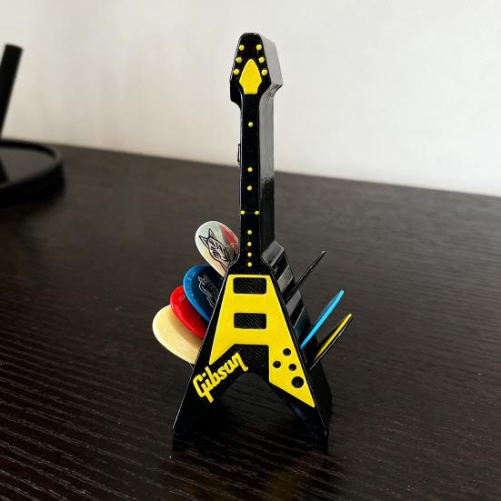 Držák na trsátka ve stylu zesilovače a reproduktoru, V-tvarý stojan na vystavení kytarových trsátek, 3D tištěný úložný box na trsátka pro kytaristy a hudební nadšence
