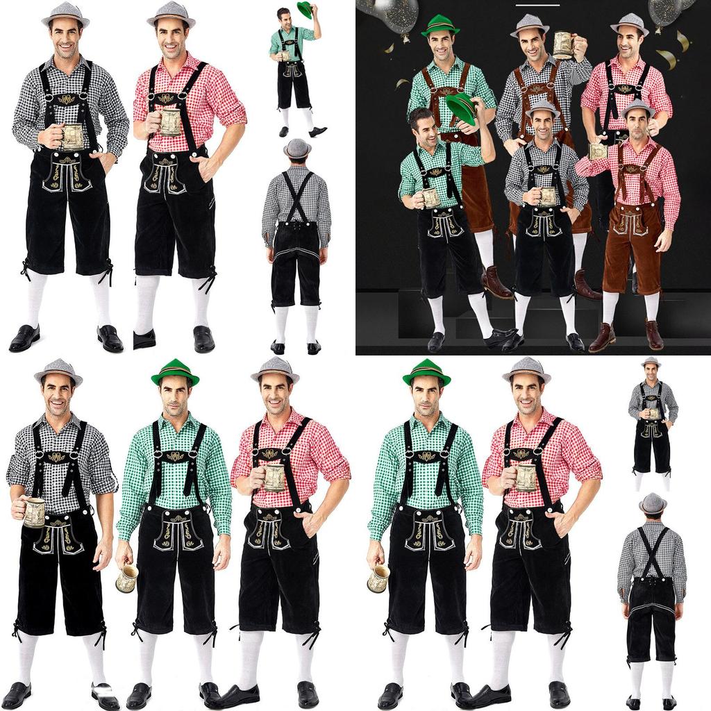 German Traditional Oktoberfest Clothing Stage Costume For Men With Stylish Plaid Shirt