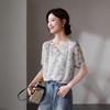 SOFSIL 2026 Summer Mulberry Silk V-Neck Print Short Sleeve Shirt