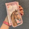 Retro Watercolor Horse Pattern Clear Phone Case For iPhone 17Air 16 15 14 13 12 11 Pro Max 14 Plus 2 In 1 Candy Color Soft Cover