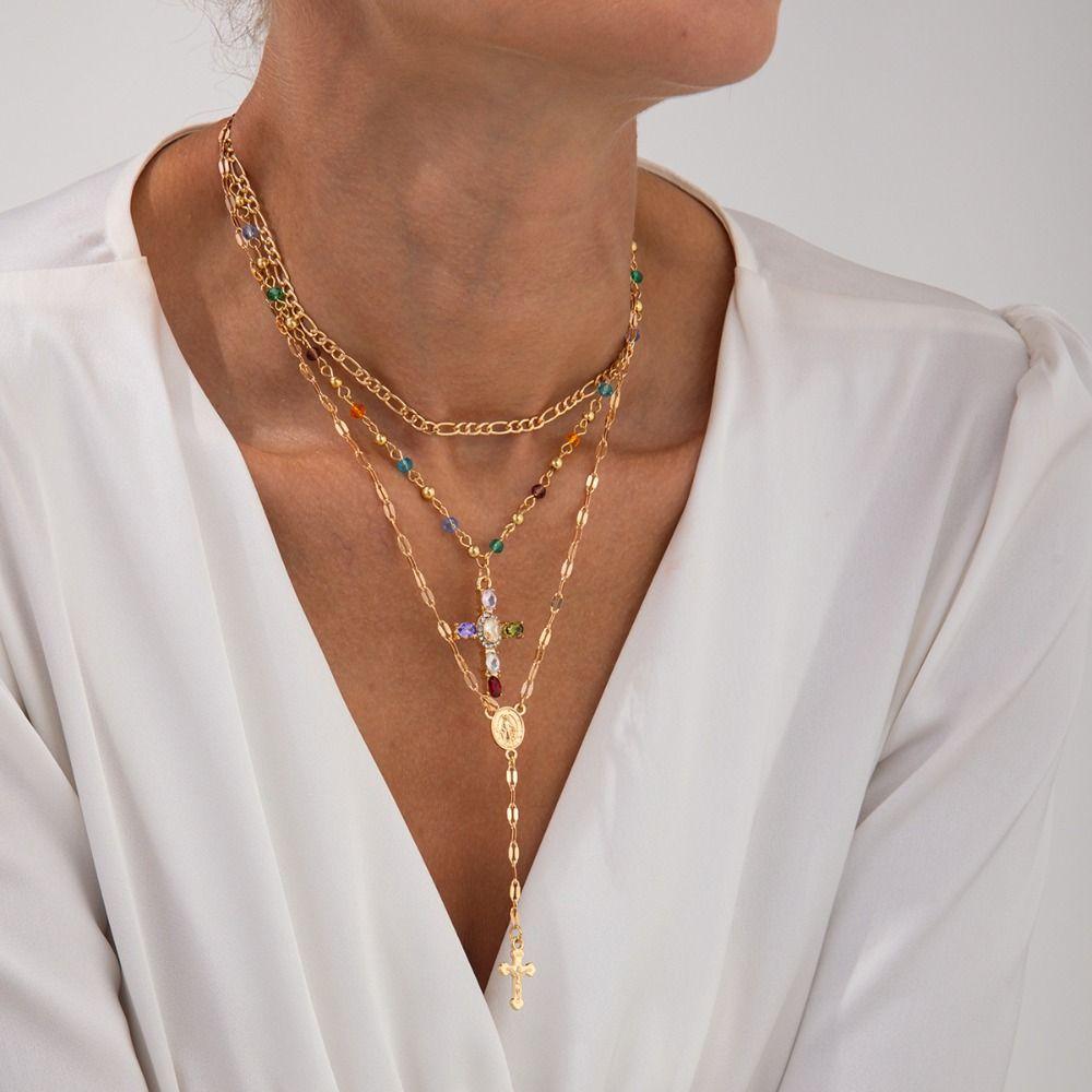 Minimalist Design Colorful Crystal Necklace Colorful Crystals Ins Style Necklace  Daily Wear