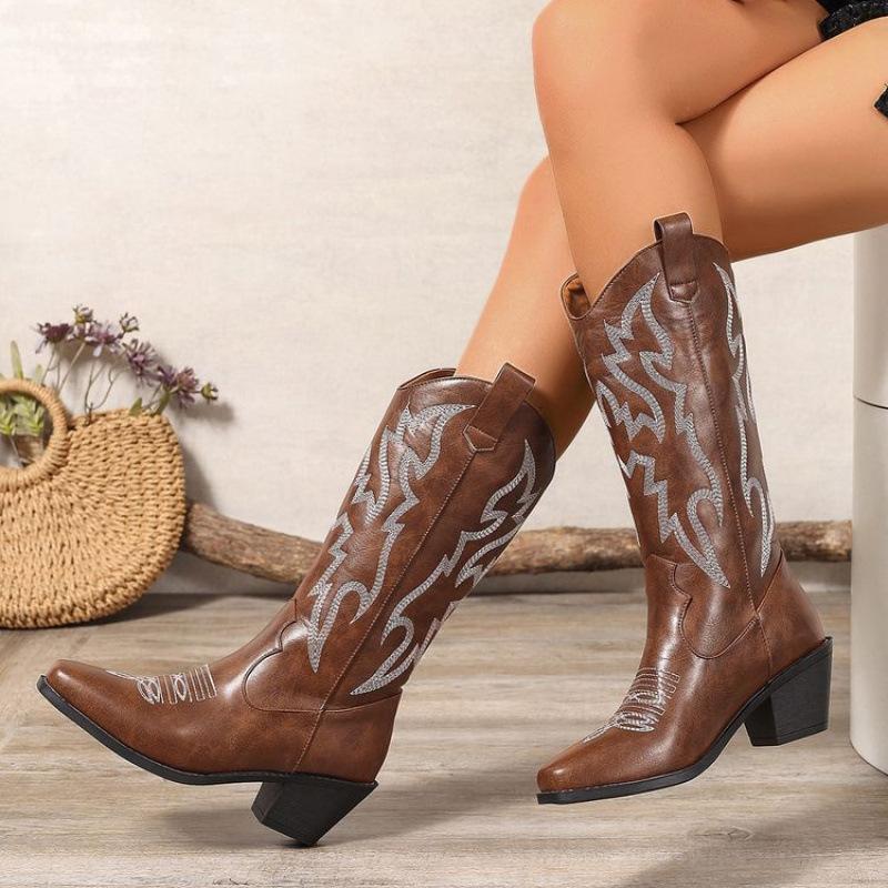 

Новые европейские красивые женские рыцарские сапоги обувь большого размера резиновая мягкая подошва высокий каблук круглый носок квадратный каблук средняя голень женские кожаные сапоги 39 коричневый