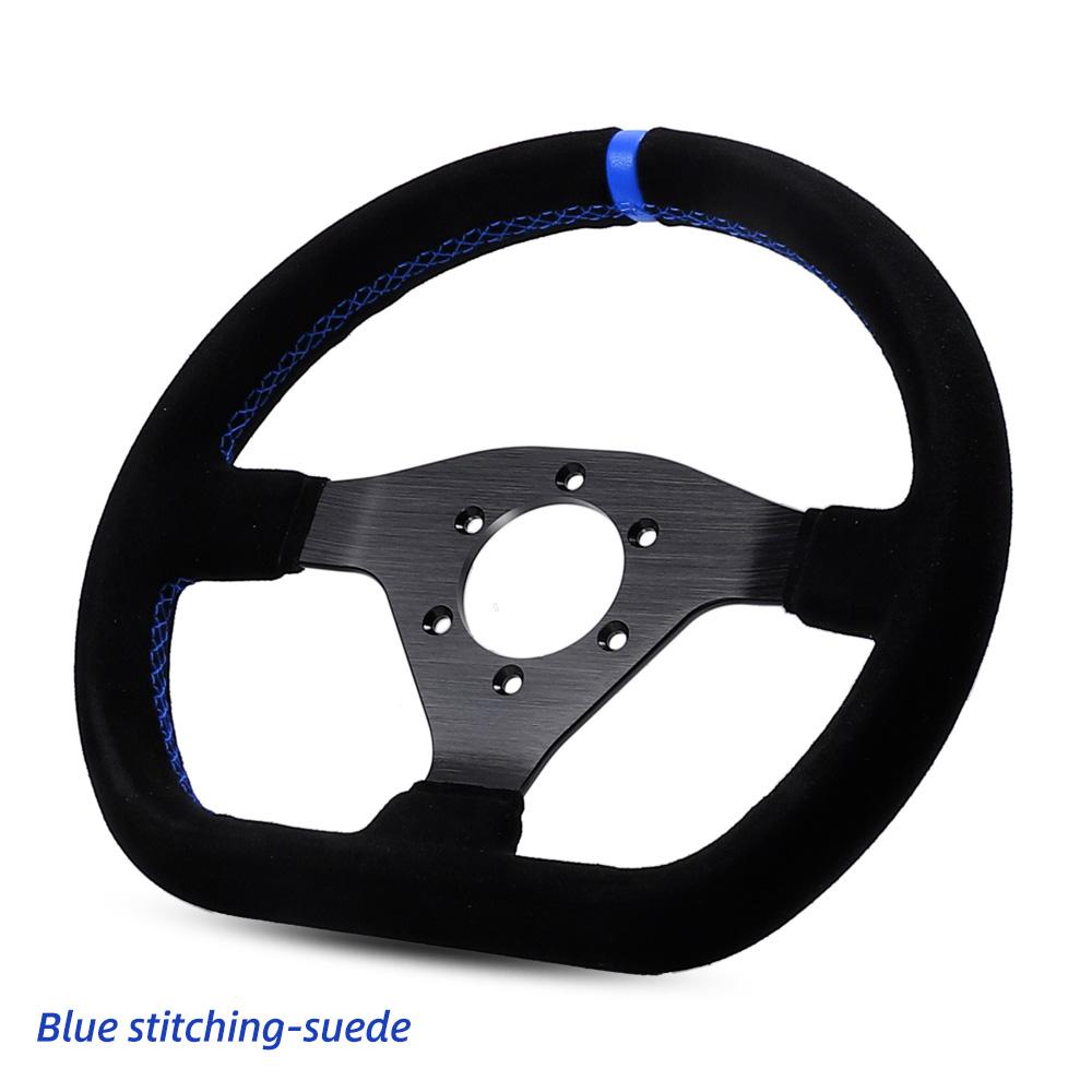 300mm Racing Steering Wheel Flat Suede Car Drift Pc Game Wheels Control Universal PCD-70mm Stitching blue