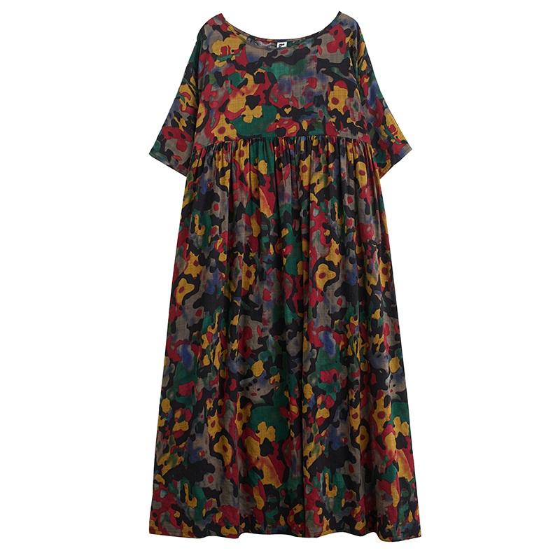 

Новое хлопковое платье больших размеров с коротким рукавом и цветочным принтом для женщин, повседневное свободное длинное летнее платье