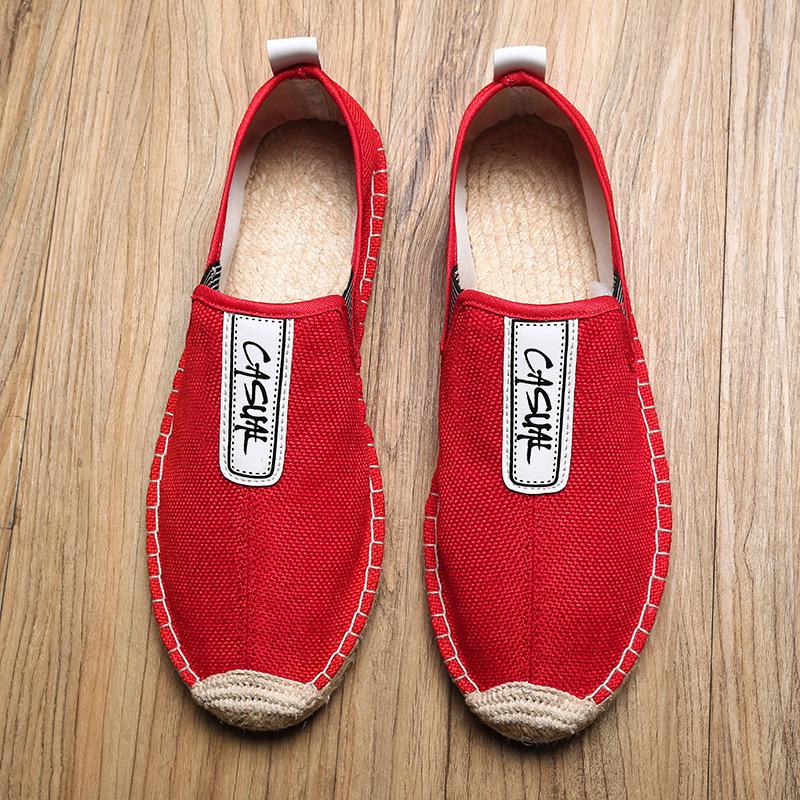 Men's Summer Canvas Slip-Ons: Breathable Linen Straw Weave, Shock-Absorbing Casual Shoes for Couples