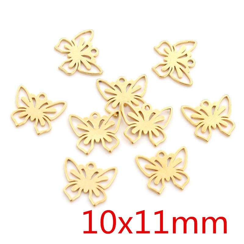 10pcs/lot  316 Stainless Steel Gold Plated Tree Moon Butterfly Small Charms Pendant For Necklace DIY Jewelry Making