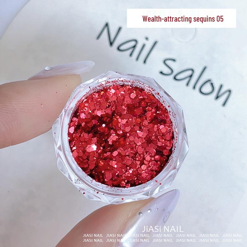 Red & Gold Glitter Nail Art Confetti - Irregular Heart Stickers for Christmas & New Year