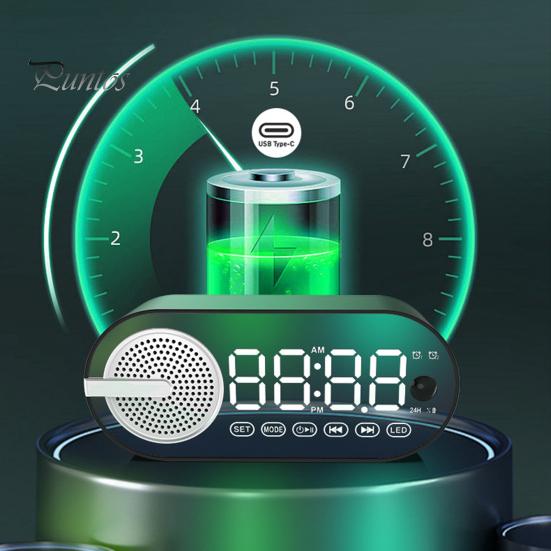 Trådløs Bluetooth-kompatibel høyttaler liten vekkerklokke Energisparende modus LED-skjerm Trådløs musikkhøyttaler med doble alarmer