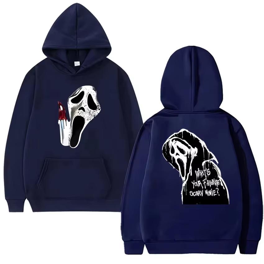 2025 Double-sided Printed Halloween Trendy Clothing with Stain-Resistant Face Mask Pattern Hooded Shirt - Environmentally