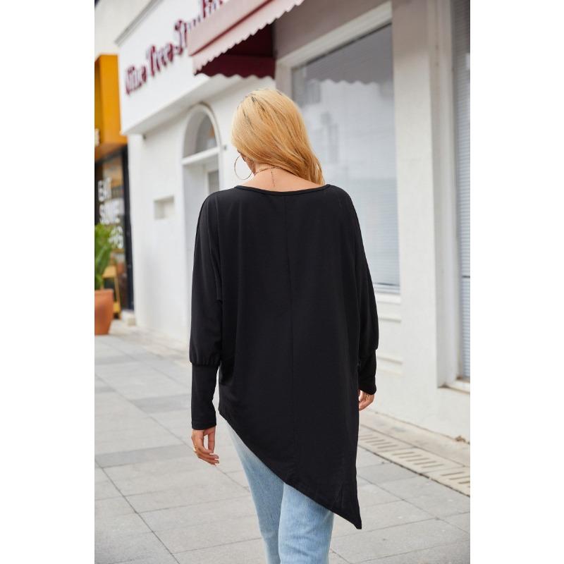 GMXIA Autumn and Winter Long-sleeved Irregular T-shirt Casual Loose Plus-size Fat Top
