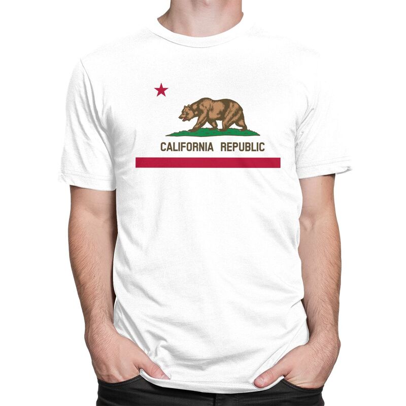 Custom Bear California Republic Flag T Shirts Men 100 Cotton Tee Tops Tshirts Short Sleeve Fashion Tshirt Clothes