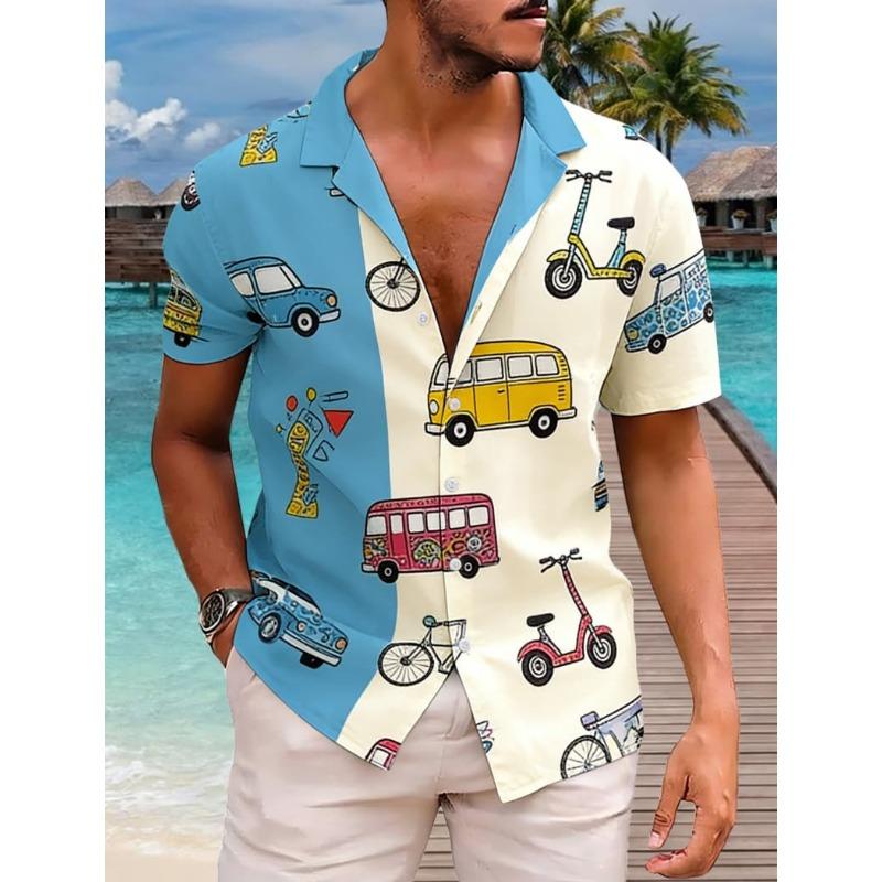 Men's Classic Retro Ocean Animal Print Short Sleeve Shirt Dinosaur Print Top