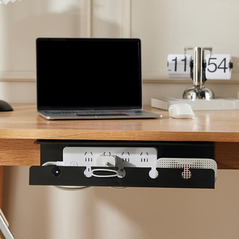 Under Desk Cable Management Cable Tray Under Desk with Clamp Power Strips Cord Holder No Drilling Spacious