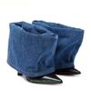 Fashion 2025 New Women's Denim Boots Color Matching Pointed Toe Stiletto Heel Short Boots Catwalk Style Trouser Turned-Over Edge Boots