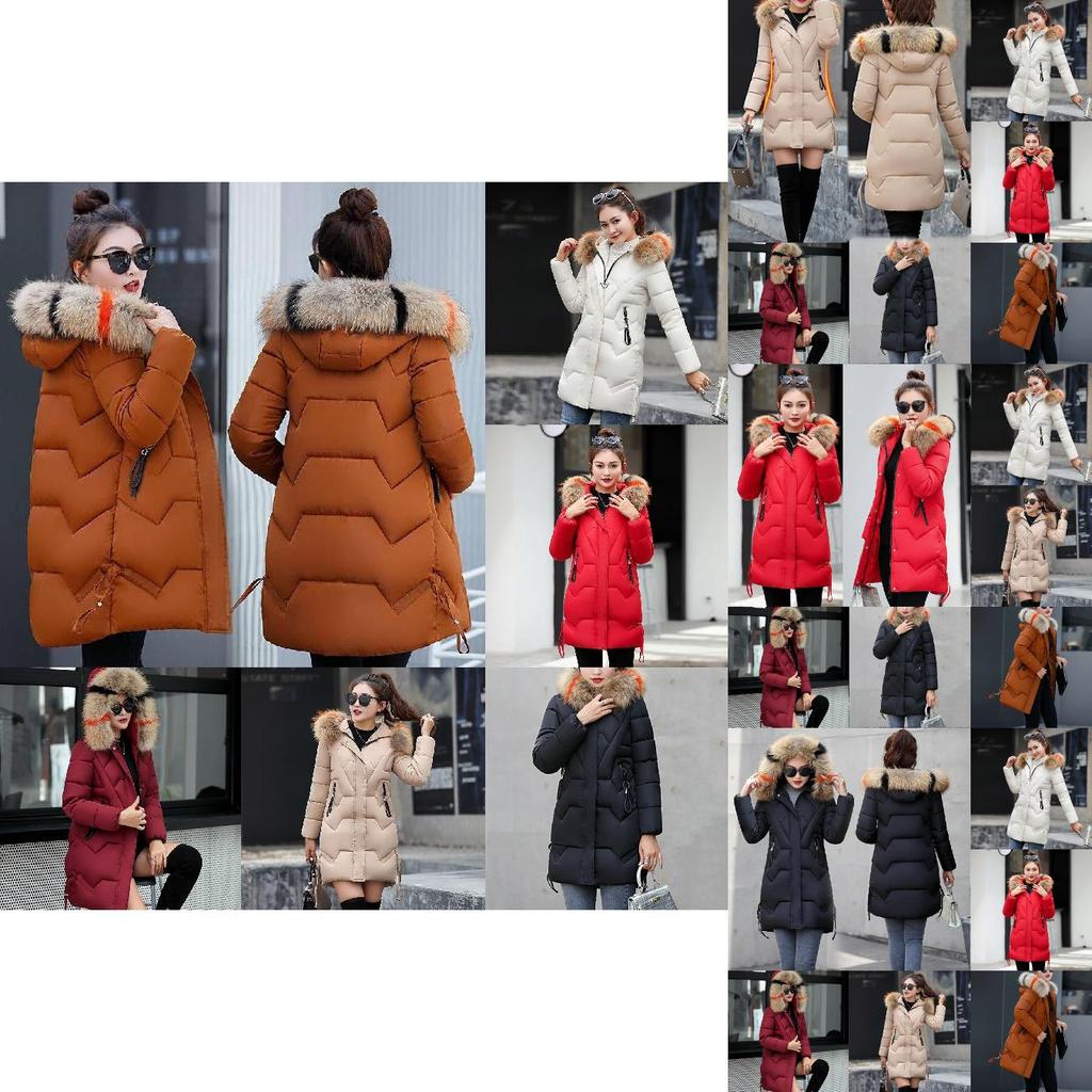 Women Slim Colorful Fur Collar Hooded Coat Jacket Parka Outwear For Ultimate Winter Warmth