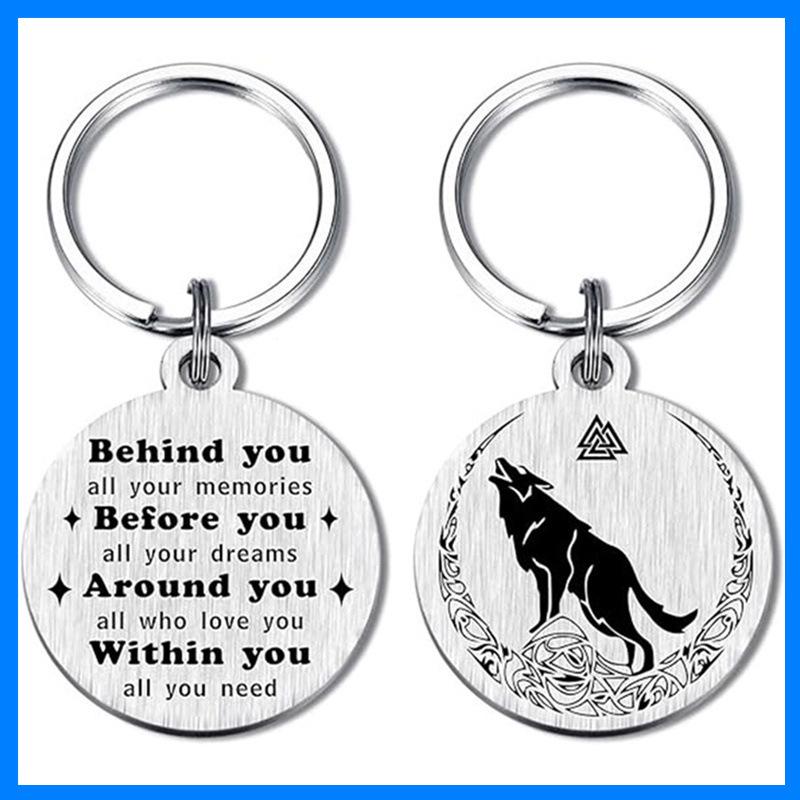 

Double Sided Blessing Norse Mythology Hammer Tree Wolf Totem Stainless Steel Pendant Keychain Stainless Steel Keychain for Backpack Bag Pendant 3*3CM