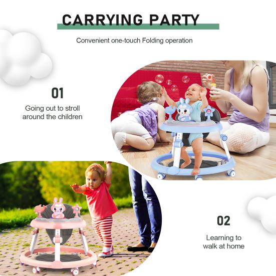 Faltbarer Baby-Gehwagen für Kinder mit leisen Rädern, 7-stufig höhenverstellbar, Aktivitäts-Gehwagen, Anti-Kipp-Schutz, Genu Varum-Zentrum, 6-18