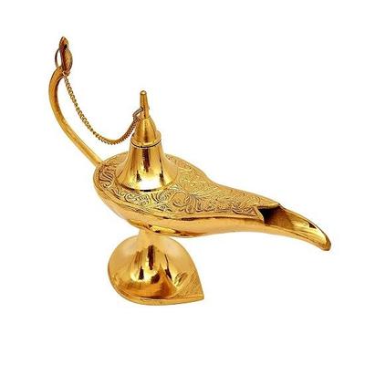 Aladdin Antiek Puur Messing Chirag Lamp 8 Inch Goud