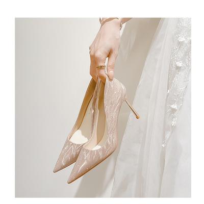 Tacchi a spillo francesi da donna 2024 nuova celebrità di Internet Hexiu scarpe da sposa scarpe da damigella d'onore scarpe singole a punta bocca bassa
