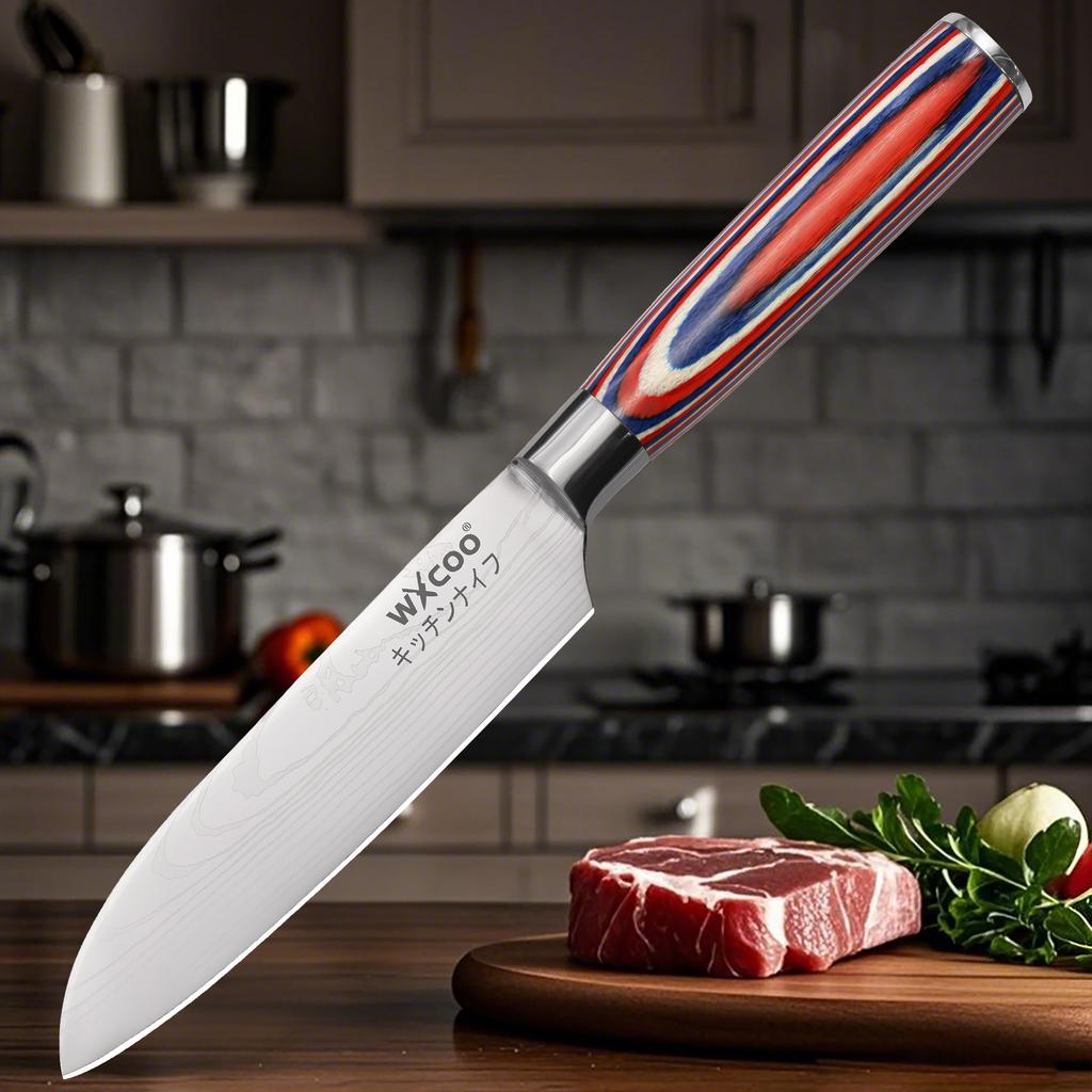 Kitchen Cleaver Damascus Steel Pattern Santoku Knife Professional Japanese Chef's Knife Sharp Enough for Slicing Meat Fish Fruit