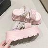 Fashion New 2025 Pearl Strap Chunky Sandals Women Summer High Platform Wedges Slippers Woman Fashion 8CM Heels Thick Bottom Beach Slides