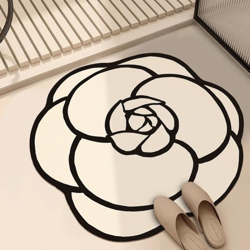 

French Camellia Special-Shaped Bathroom Floor Mat, Diatom Mud Water Absorption Quick-Drying Toilet, Toilet, Bath Room Non-Slip Foot Mat 60*60cm
