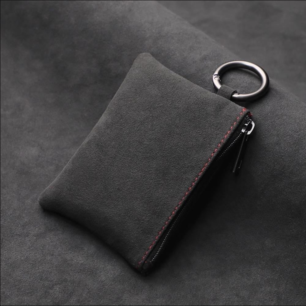 Large-Capacity Zipper Key Pouch Bag Key Cover Suede Leather Key Case for Automotive Keys