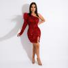 Women's New Fashion Sexy One-shoulder Models Sequins Open Package Hip Bodycon Dresses