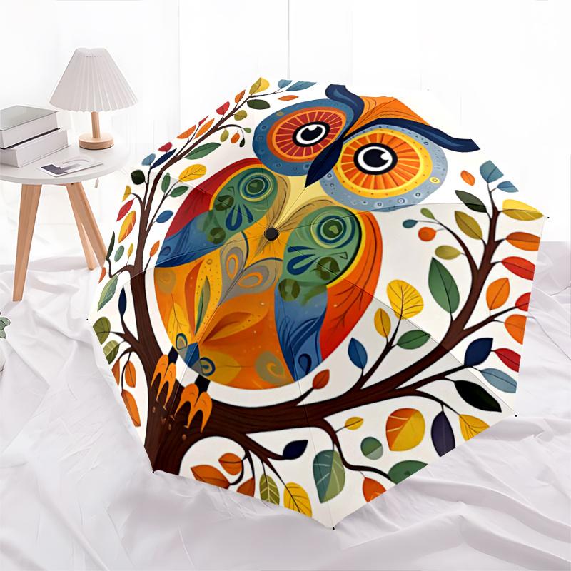 1pc Owl Pattern Durable Cartoon Folding Umbrella, Portable Compact Umbrella for Men and Women A062