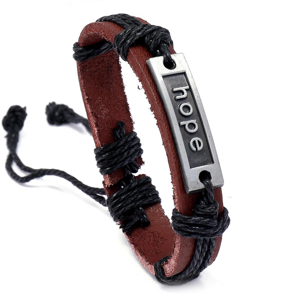 Hope Alloy Woven Retro Genuine Leather Cowhide Bracelet